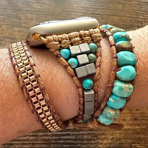 Turquoise Boho Natural Stone Apple Watch Strap - Picture 1 of 11